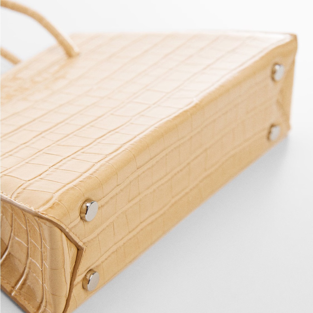 Mango Croc Embossed Top Handle Bag Minimalist Structured Purse - Picture 3 of 12